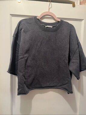 Zara Dark Charcoal Ribbed Crewneck Sweatshirt